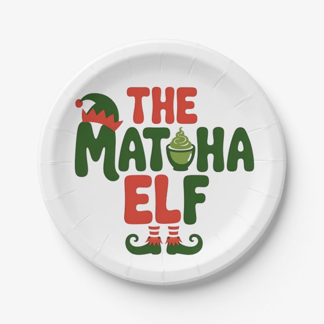 Plato De Papel El Duende de Matcha Divertido Bebida de Navidad de (Anverso)