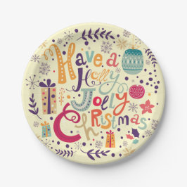 Plato De Papel El encantador retro Holly Jolly Navidades Diseño d