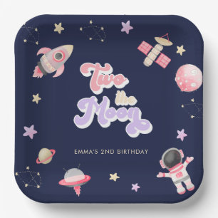 Plato De Papel El espacio rosa dos cumpleaños de la luna