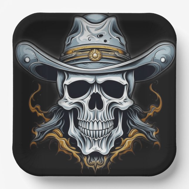 Plato De Papel El esqueleto de Cowboy (Anverso)