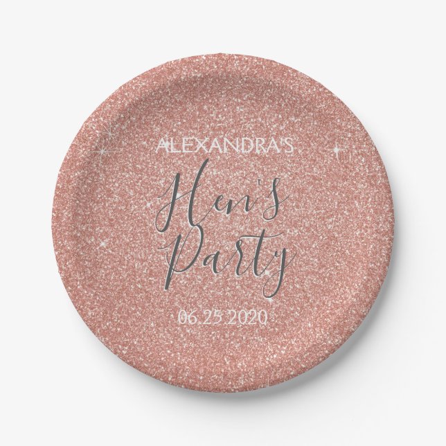 Plato De Papel El Fiesta del Rosa Purpurina Hen (Anverso)