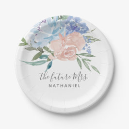 Plato De Papel El futuro Sra. Dusty Blue y Pink Floral