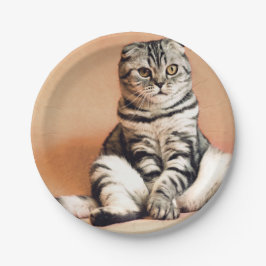 Plato De Papel El Gatito Cute Se Extiende