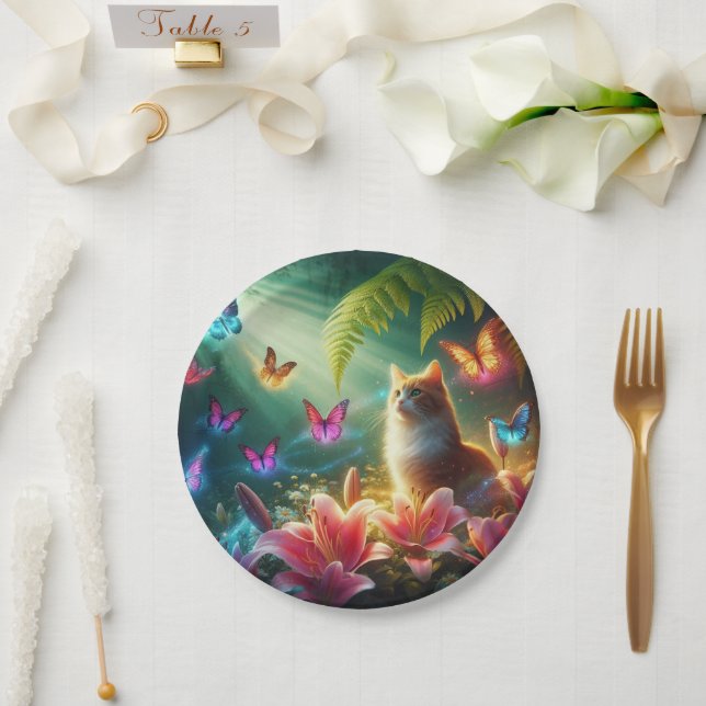 Plato De Papel El Gato Curioso & Sus Mariposas (Boda)