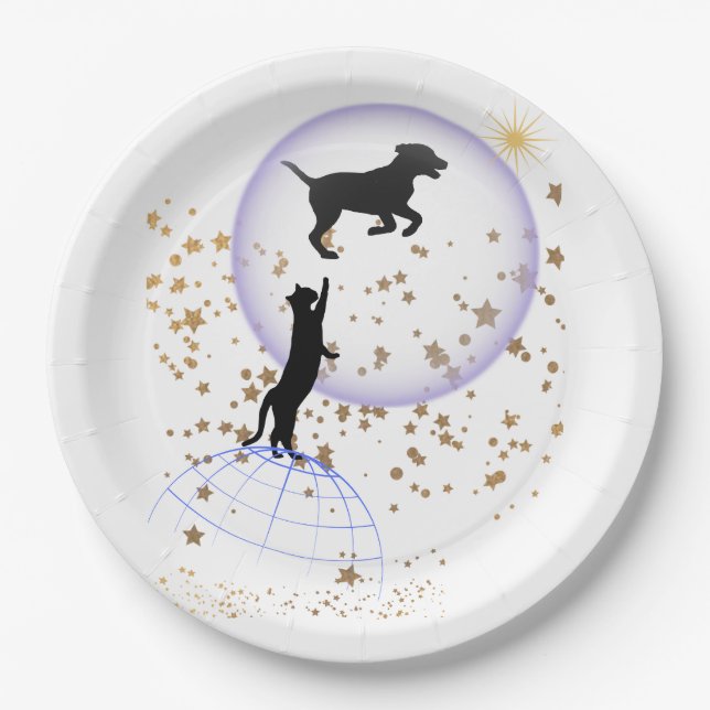 Plato De Papel El gato curioso y el perro que corre (Anverso)