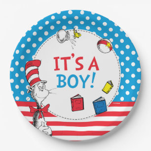Plato De Papel El gato en el sombrero   Baby Shower Es un Niño