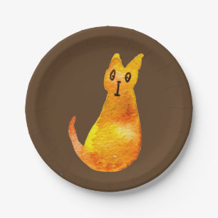 Plato De Papel El gato jengibre adorable acuarela arte de ilustra