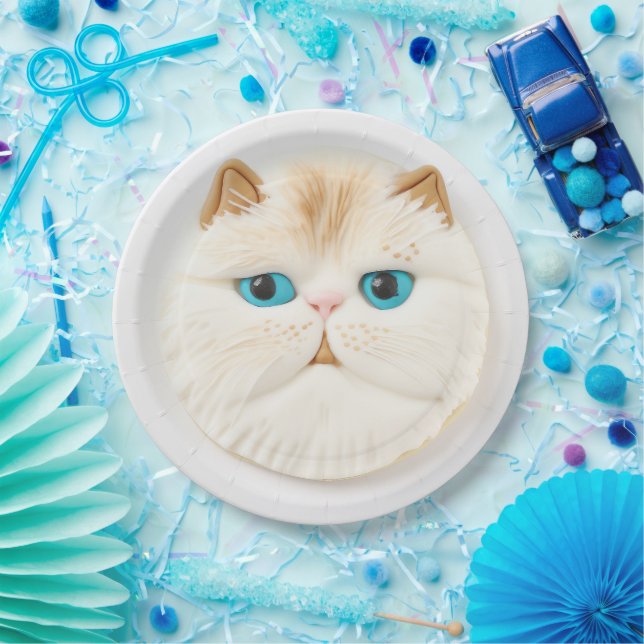 Plato De Papel El gato persa inspirado en 3D (Fiesta)