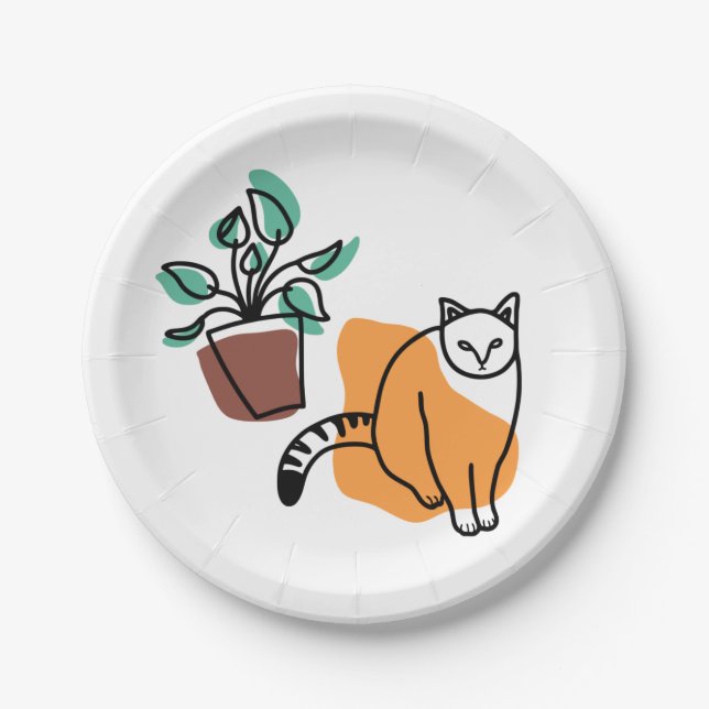 Plato De Papel El gato y la planta (Anverso)