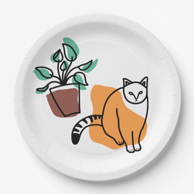 Plato De Papel El gato y la planta (Anverso)
