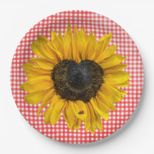 Plato De Papel El girasol cardíaco y el parásito en Gingham