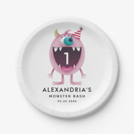 Plato De Papel El golpe del monstruo embroma rosa de la fiesta de