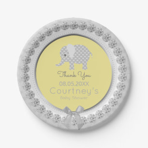 Plato De Papel El gris amarillo elegante de Baby Shower del