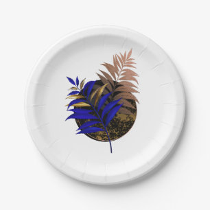 Plato De Papel El helecho azul en círculo negro