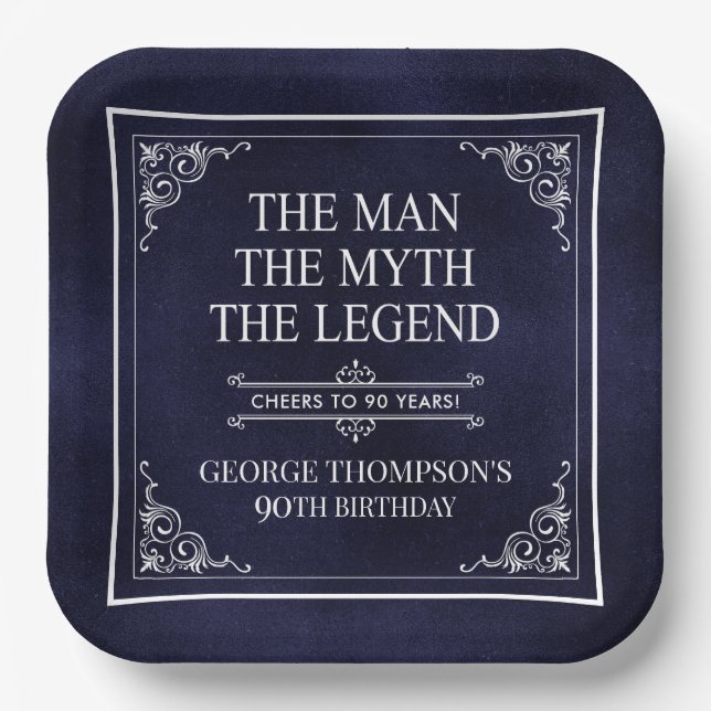 Plato De Papel El hombre el mito la leyenda azul de cumpleaños 90 (Anverso)