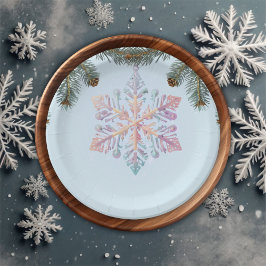 Plato De Papel El invierno moderno y suave, copos de nieve, Baby