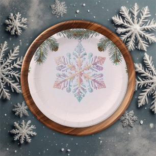Plato De Papel El invierno moderno y suave, copos de nieve, Baby