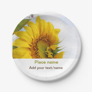 Plato De Papel El jardín de girasol amarillo añade el nombre de t