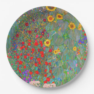 Plato De Papel El jardín de la granja Gustav Klimt con girasoles