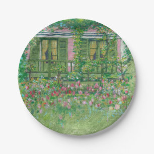 Plato De Papel El jardín de Monet pintado rosa y verde