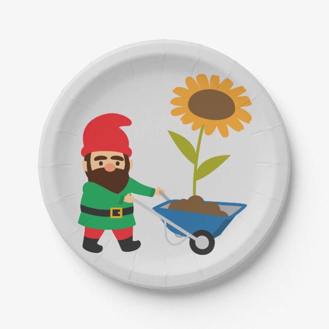 Plato De Papel El jardín lindo gnomes divertido (Anverso)