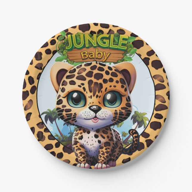 Plato De Papel El leopardo bebé salvaje gato Safari 🐆 animal de  (Anverso)