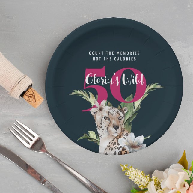 Plato De Papel El leopardo de la jungla salvaje rosado 50 cumplea (Subido por el creador)