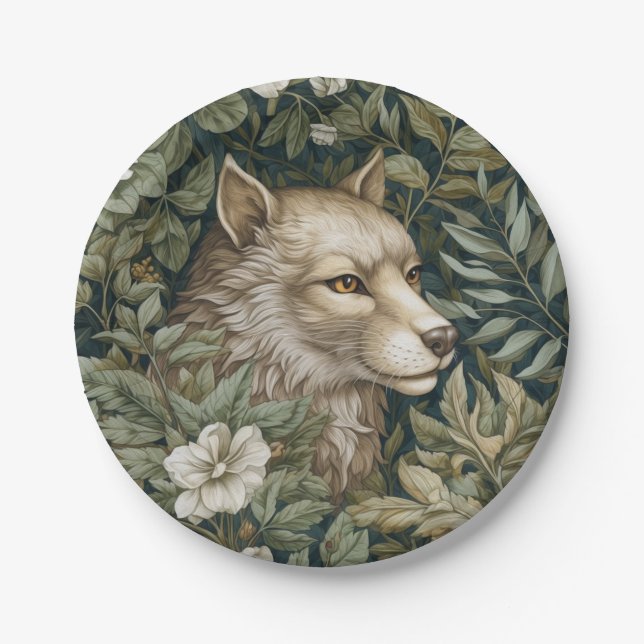 Plato De Papel El lobo Art Nouveau en las hojas (Anverso)