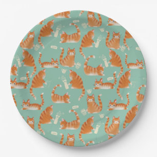 Plato De Papel El mal Naranja Tabby Cats golpea las cosas por enc