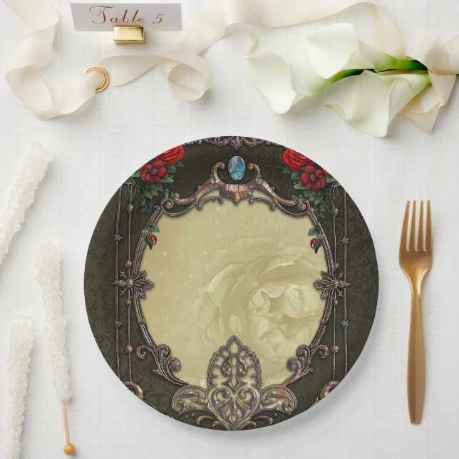 Plato De Papel El marco ostenta un diseño opulento (Boda)