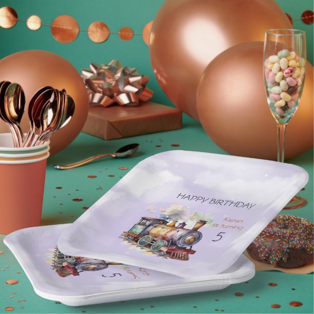 Plato De Papel El niño del motor del tren 5°. Cumpleaños (Multi)