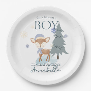 Plato De Papel El niño venado de invierno lindo Fawn