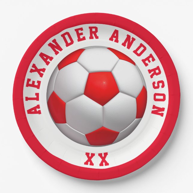 Plato De Papel El nombre rojo del fútbol y la personalización de  (Anverso)