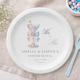 Plato De Papel Él o Ella Elegante Fiesta de Revelación de Género 