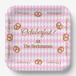 Plato De Papel El Octoberfest Pretzels rosado personalizado