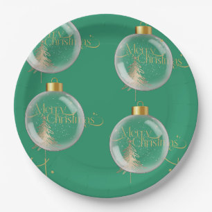 Plato De Papel El oro de lujo y los Navidades verdes
