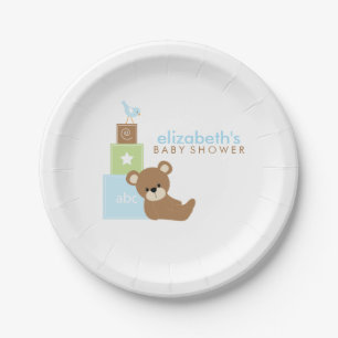 Plato De Papel El oso azul y los juguetes bloquean Baby Shower