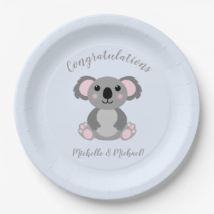 Plato De Papel El oso Koala Chica rosa Baby Shower