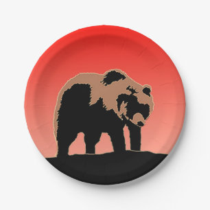 Plato De Papel El oso pardo al atardecer - Arte de vida salvaje o