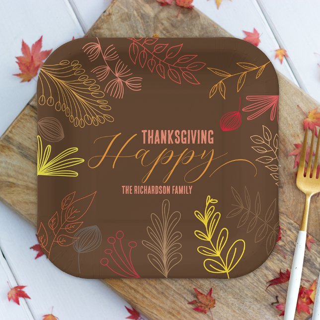 Plato De Papel El otoño deja ramas y el día de Acción de Gracias  (Subido por el creador)
