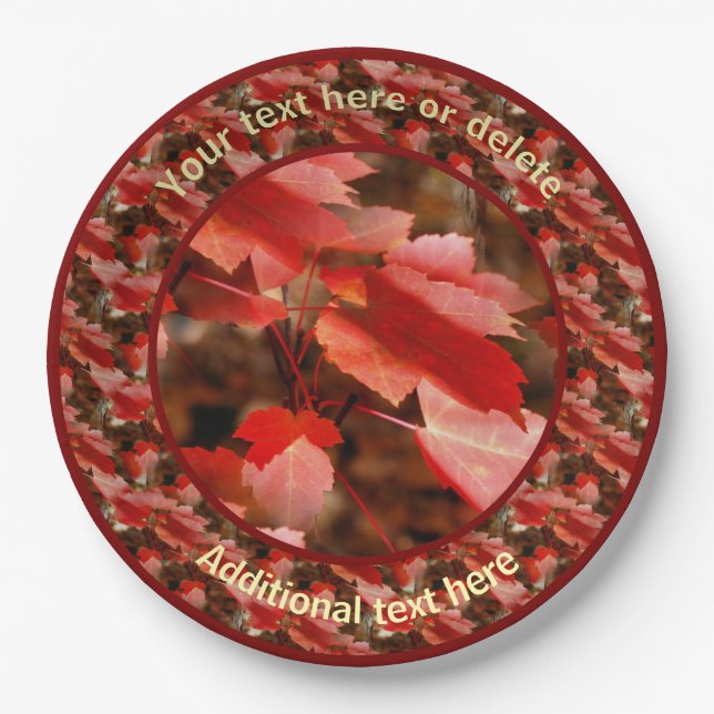 Plato De Papel El otoño rojo deja Fiesta personalizado (Anverso)