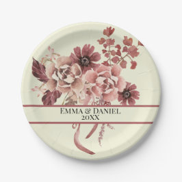 Plato De Papel El otoño rústico florece con la crema de fondo col