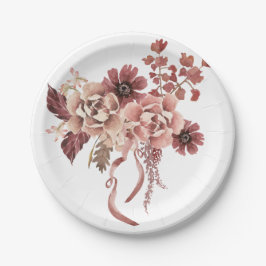 Plato De Papel El otoño rústico florece la acuarela