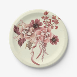 Plato De Papel El otoño rústico florece la acuarela