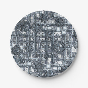 Plato De Papel El panel de Steampunk - engranajes y tubos - acero