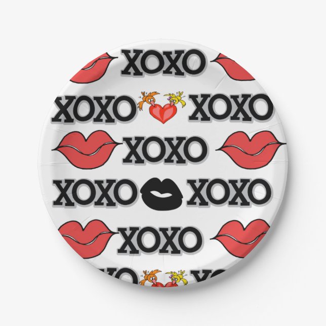 Plato De Papel El papel Plates Red Hearts Love Xoxo (Anverso)