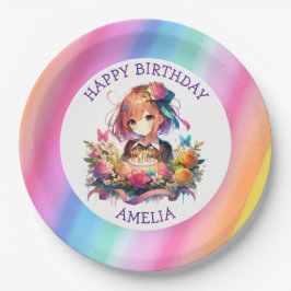 Plato De Papel El pastel de cumpleaños del Chica de anime arcoiri