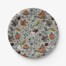 Plato De Papel El patrón de Acción de Gracias: cosecha de cráneo 