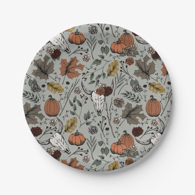 Plato De Papel El patrón de Acción de Gracias: cosecha de cráneo  (Anverso)