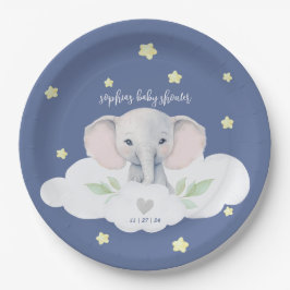 Plato De Papel El pequeño cacahuete Baby Shower Elefante Azul